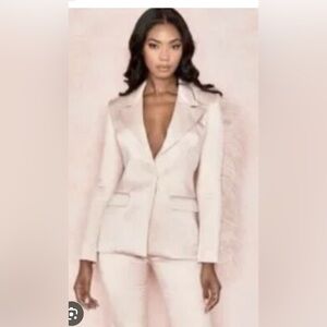 House Of CB Blush Blazer and Pants Suit.  Feather Detail